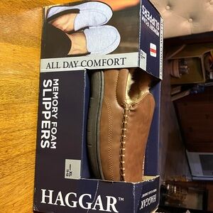 Haggar Slippers Mens XL 11-12 Brown Faux Leather Slip On Loafer‎ Slippers $52